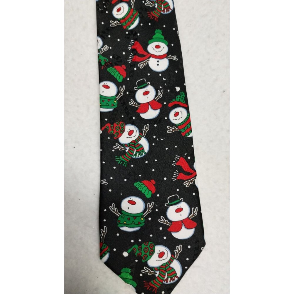 Hallmark Yule Tie‎ Greetings Snowman Holiday Necktie Black &; Multicolor